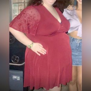 Red dress with lace sleeves